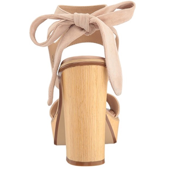 Blush Cream Ankle Wrap Wooden Tower Heel Platform - Picture 8 of 8